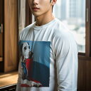 長袖Tシャツ 人間用 メンズ 秋春夏 プリント レジャー アウトドア カジュアル かわいい 犬ファン 赤いソファ ダルメシアン 青いネクタイ