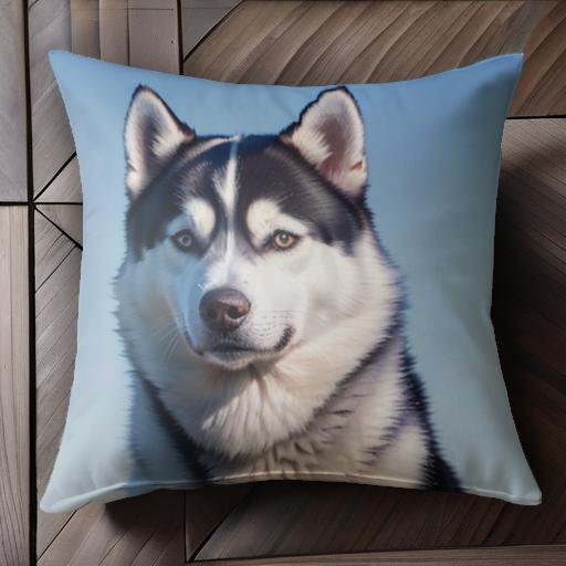 青空 シベリアンハスキー 外 クッションカバー 45×45cm アニマル柄 おしゃれ 可愛い クッション本体付..