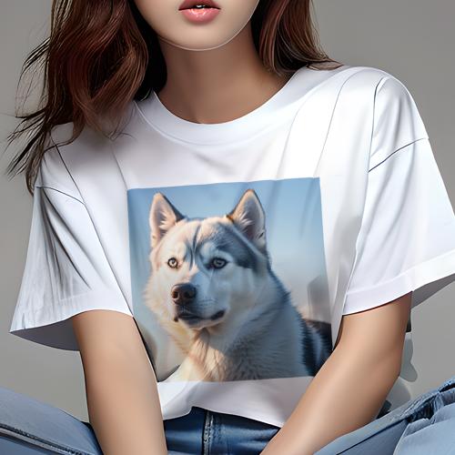 Tシャツ レディース 犬ファン 半袖 春夏 犬柄 プリント カジュアル かわいい 人間用 フィットネス ダンス 青空 シベリアンハスキー 幸せ 友達 ペット 忠誠心 Tシャツ レディース 犬ファン 半袖 春夏 犬柄 プリント カジュアル かわいい 人間用 フィットネス ダンス 青空 シベリアンハスキー 幸せ 友達 ペット 忠誠心