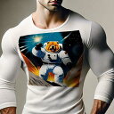 長袖Tシャツ 人間用 メンズ 秋春夏 プリント レジャー アウトドア カジュアル かわいい 犬ファン 宇宙飛行士 チャウチャウ 宇宙 ロケット 爆発