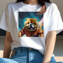 Tシャツ レディース 犬ファン 半袖 春夏 犬柄 プリント カジュアル かわいい 人間用 フィットネス ダンス 宇宙 チャウチャウ 星 惑星 スペーススーツ(4)