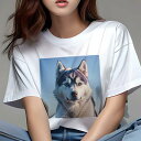 Tシャツ レディース 犬ファン 半袖 春夏 犬柄 プリント カジュアル かわいい 人間用 フィットネス ダンス 青空 シベリアンハスキー 雪