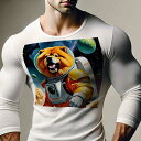長袖Tシャツ 人間用 メンズ 秋春夏 プリント レジャー アウトドア カジュアル かわいい 犬ファン 宇宙服 チャウチャウ 宇宙 惑星 背景