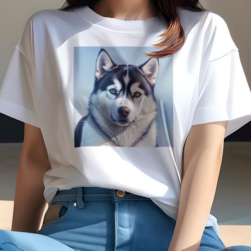 Tシャツ レディース 犬ファン 半袖 春夏 犬柄 プリント カジュアル かわいい 人間用 フィットネス ダンス 空 シベリアンハスキー 外 青空 ワンちゃん ペット Tシャツ レディース 犬ファン 半袖 春夏 犬柄 プリント カジュアル かわいい 人間用 フィットネス ダンス 空 シベリアンハスキー 外 青空 ワンちゃん ペット