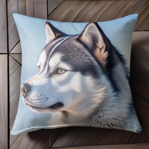 海 シベリアンハスキー 青空 犬 自然 風景 クッションカバー 45×45cm アニマル柄 おしゃれ 可愛い クッション本体付き 正方形 犬ファン