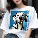 Tシャツ メンズ キッズ 犬ファン 半袖 春夏 犬柄 プリント カジュアル かわいい 人間用 フィットネス ダンス アーバンジャングル ダルメシアン ポップアート 青い背景(4)