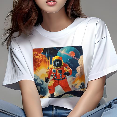 Tシャツ レディース 犬ファン 半袖 春夏 犬柄 プリント カジュアル かわいい 人間用 フィットネス ダンス 宇宙飛行士 スペース ロケット 爆発 ファンタジー Tシャツ レディース 犬ファン 半袖 春夏 犬柄 プリント カジュアル かわいい 人間用 フィットネス ダンス 宇宙飛行士 スペース ロケット 爆発 ファンタジー