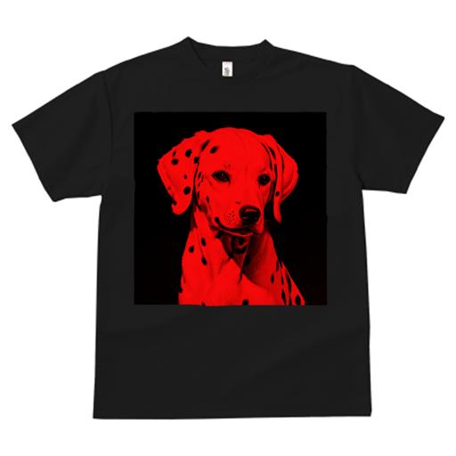 Tシャツ レディース 犬ファン 半袖 春夏 犬柄 プリント カジュアル かわいい 人間用 フィットネス ダンス 赤 ダルメシアン アート スポット 影 黒背景
