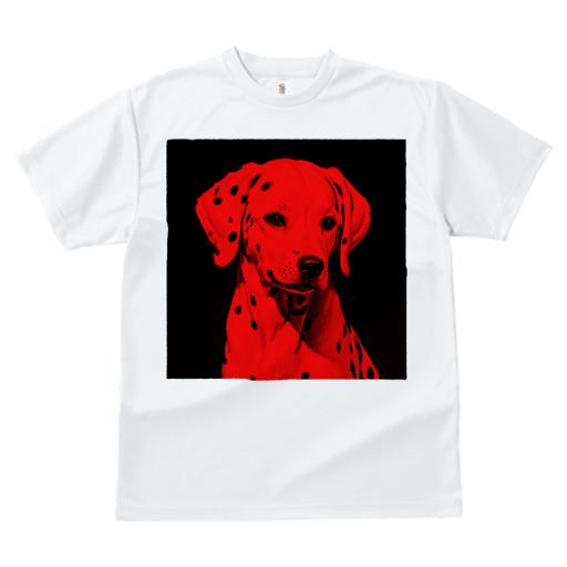 Tシャツ レディース 犬ファン 半袖 春夏 犬柄 プリント カジュアル かわいい 人間用 フィットネス ダンス 赤 ダルメシアン アート スポット 影 黒背景