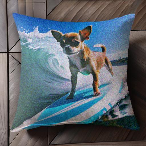 サーフィン チワワ 波 青空 サーフボード 夏 クッションカバー 45×45cm アニマル柄 おしゃれ 可愛い クッション本体付き 正方形 犬ファン