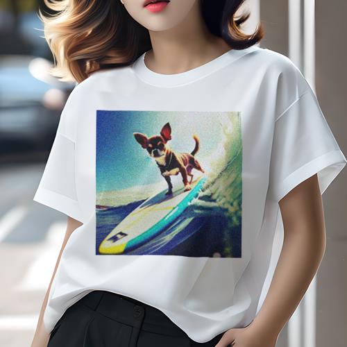 Tシャツ レディース 犬ファン 半袖 春夏 犬柄 プリント カジュアル かわいい 人間用 フィットネス ダンス サーフボード チワワ 海 波 Tシャツ レディース 犬ファン 半袖 春夏 犬柄 プリント カジュアル かわいい 人間用 フィットネス ダンス サーフボード チワワ 海 波