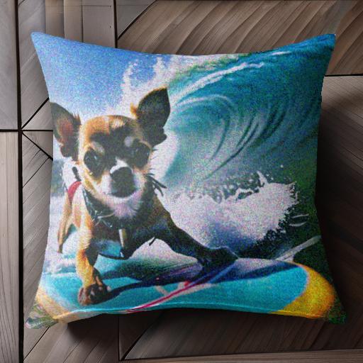 サーフボード チワワ 波 海 クッションカバー 45×45cm アニマル柄 おしゃれ 可愛い クッション本体付き 正方形 犬ファン