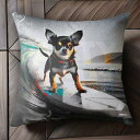 サーフボード チワワ 波 サーフィン 海 クッションカバー 45×45cm アニマル柄 おしゃれ 可愛い クッション本体付き 正方形 犬ファン
