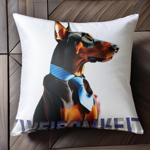 ネクタイ ドーベルマン 青色 フォーマル クッションカバー 45×45cm アニマル柄 おしゃれ 可愛い クッション本体付き 正方形 犬ファン