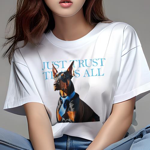 Tシャツ レディース 犬ファン 半袖 春夏 犬柄 プリント カジュアル かわいい 人間用 フィットネス ダンス ネクタイ ドーベルマン 文字 Tシャツ レディース 犬ファン 半袖 春夏 犬柄 プリント カジュアル かわいい 人間用 フィットネス ダンス ネクタイ ドーベルマン 文字