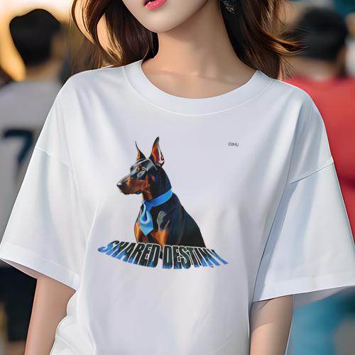 Tシャツ レディース 犬ファン 半袖 春夏 犬柄 プリント カジュアル かわいい 人間用 フィットネス ダンス ネクタイ ドーベルマン Tシャツ レディース 犬ファン 半袖 春夏 犬柄 プリント カジュアル かわいい 人間用 フィットネス ダンス ネクタイ ドーベルマン