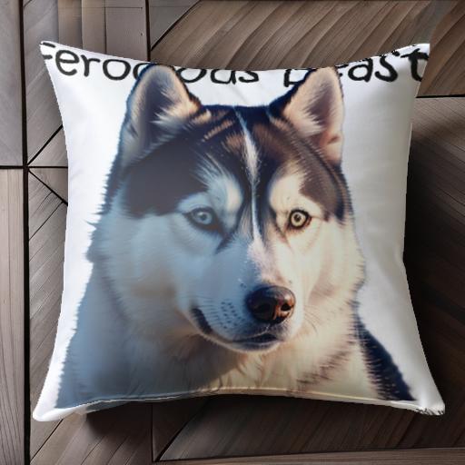 青い目 シベリアンハスキー フェロシアス ビースト 犬 白と黒の毛皮 クッションカバー 45×45cm アニマル柄 おしゃれ 可愛い クッション本体付き 正方形 犬ファン