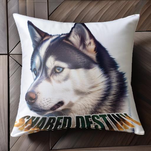 青い目 シベリアンハスキー 白黒の被毛 文字 クッションカバー 45×45cm アニマル柄 おしゃれ 可愛い クッション本体付き 正方形 犬ファン