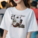 Tシャツ レディース 犬ファン 半袖 春夏 犬柄 プリント カジュアル かわいい 人間用 フィットネス ダンス 赤い首輪 ダルメシアン(4)