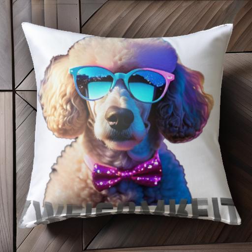 サングラス プードル 蝶ネクタイ 文字 クッションカバー 45×45cm アニマル柄 おしゃれ 可愛い クッション本体付き 正方形 犬ファン