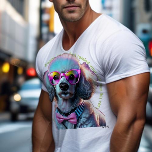 Tシャツ メンズ キッズ 犬ファン 半袖 春夏 犬柄 プリント カジュアル かわいい 人間用 フィットネス ダンス サングラス プードル 蝶ネクタイ カラフル