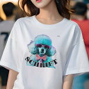 Tシャツ レディース 犬ファン 半袖 春夏 犬柄 プリント カジュアル かわいい 人間用 フィットネス ダンス メガネ プードル 蝶ネクタイ(4)