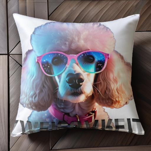 ピンクのサングラス プードル 宇宙柄のサングラス 首輪 クッションカバー 45×45cm アニマル柄 おしゃれ 可愛い クッション本体付き 正..