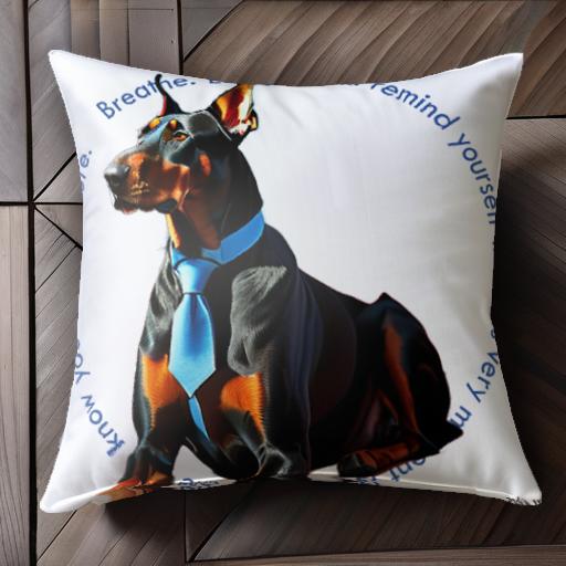 ネクタイ ドーベルマン メッセージ 青色 クッションカバー 45×45cm アニマル柄 おしゃれ 可愛い クッション本体付き 正方形 犬ファン