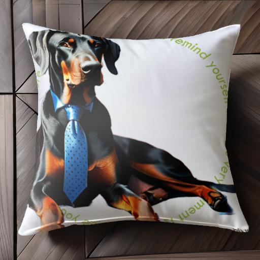 ネクタイ ドーベルマン スーツ テキスト クッションカバー 45×45cm アニマル柄 おしゃれ 可愛い クッション本体付き 正方形 犬ファン