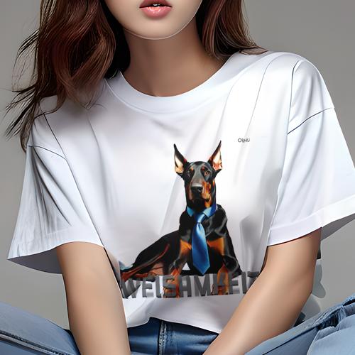 Tシャツ レディース 犬ファン 半袖 春夏 犬柄 プリント カジュアル かわいい 人間用 フィットネス ダンス ネクタイ ドーベルマン テキスト Tシャツ レディース 犬ファン 半袖 春夏 犬柄 プリント カジュアル かわいい 人間用 フィットネス ダンス ネクタイ ドーベルマン テキスト