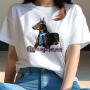 Tシャツ レディース 犬ファン 半袖 春夏 犬柄 プリント カジュアル かわいい 人間用 フィットネス ダンス ネクタイ ドーベルマンピンシャー ビジネス クール