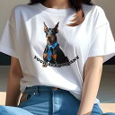 Tシャツ レディース 犬ファン 半袖 春夏 犬柄 プリント カジュアル かわいい 人間用 フィットネス ダンス 青いネクタイ ドーベルマン メッセージ スーツ(4)