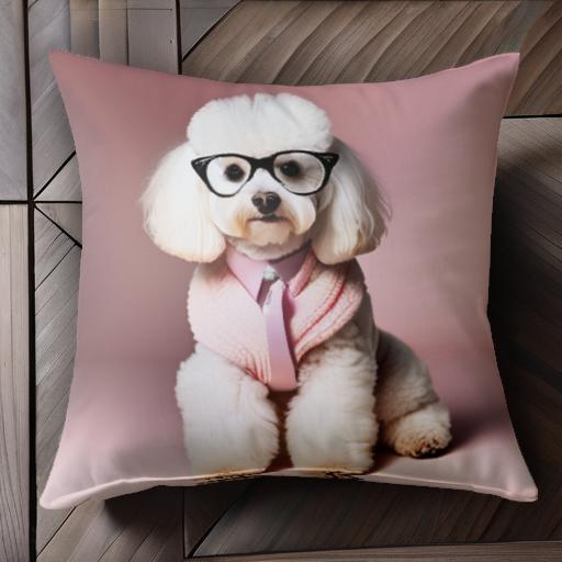 メガネ プードル ピンクの背景 セーター クッションカバー 45×45cm アニマル柄 おしゃれ 可愛い クッシ..