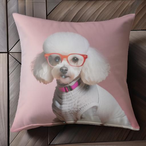 眼鏡 プードル ピンクの背景 セーター クッションカバー 45×45cm アニマル柄 おしゃれ 可愛い クッショ..