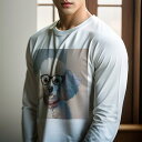 長袖Tシャツ 人間用 メンズ 秋春夏 プリント レジャー アウトドア カジュアル かわいい 犬ファン 眼鏡 プードル 首輪