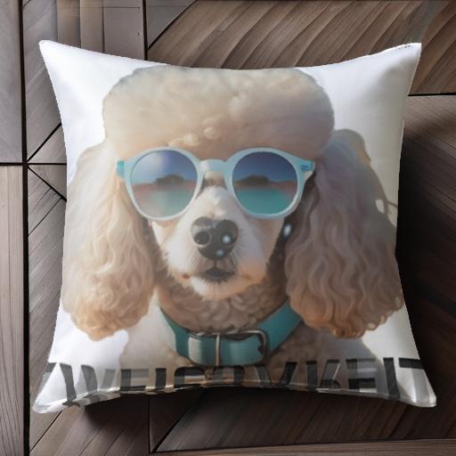 サングラス プードル 首輪 クッションカバー 45×45cm アニマル柄 おしゃれ 可愛い クッション本体付き ..