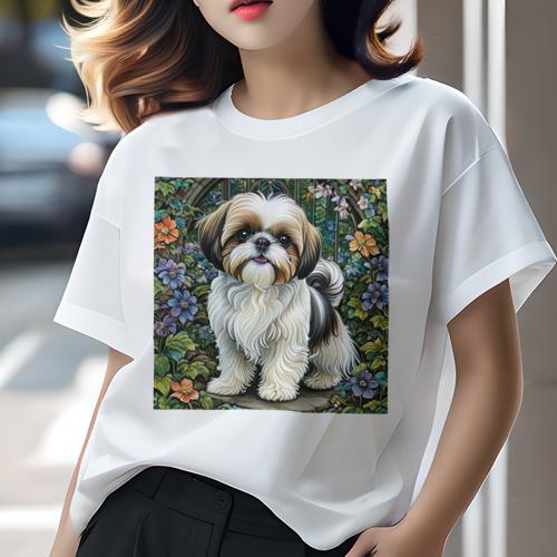 Tシャツ レディース 犬ファン 半袖 春夏 犬柄 プリント カジュアル かわいい 人間用 フィットネス ダンス 花 シーズー 森 庭 パステルカラー Tシャツ レディース 犬ファン 半袖 春夏 犬柄 プリント カジュアル かわいい 人間用 フィットネス ダンス 花 シーズー 森 庭 パステルカラー