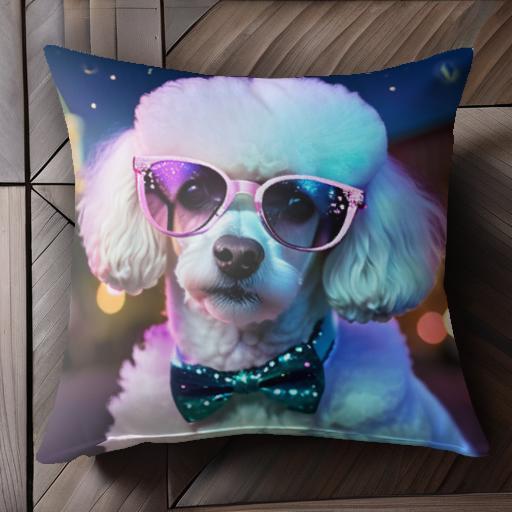 サングラス プードル 蝶ネクタイ 夜景 アクセサリー 光 クッションカバー 45×45cm アニマル柄 おしゃれ 可愛い クッション本体付き 正方形 犬ファン サングラス プードル 蝶ネクタイ 夜景 アクセサリー 光 クッションカバー 45×45cm アニマル柄 おしゃれ 可愛い クッション本体付き 正方形 犬ファン