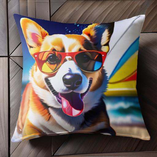 サングラス コーギー ビーチ セーリングボート 夏 海 クッションカバー 45×45cm アニマル柄 おしゃれ ..