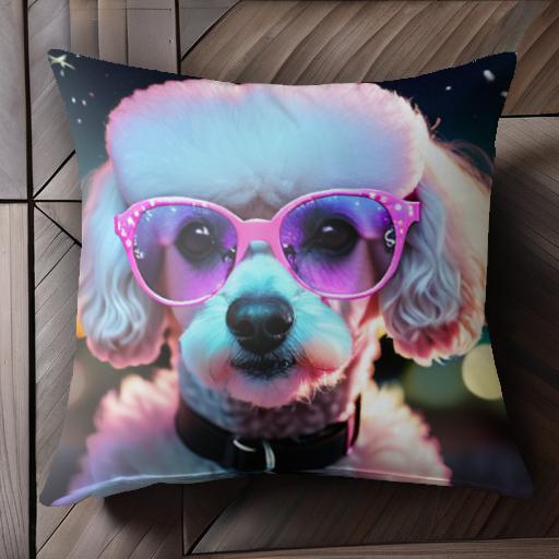 サングラス プードル 夜空 星 カラーリング ファッション クッションカバー 45×45cm アニマル柄 おしゃ..