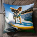 サーフィン チワワ 海 波 犬のライフジャケット 青空 クッションカバー 45×45cm アニマル柄 おしゃれ 可愛い クッション本体付き 正方形 犬ファン