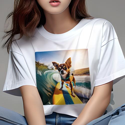 Tシャツ レディース 犬ファン 半袖 春夏 犬柄 プリント カジュアル かわいい 人間用 フィットネス ダンス サーフボード チワワ 海 波 サーフィン 太陽 Tシャツ レディース 犬ファン 半袖 春夏 犬柄 プリント カジュアル かわいい 人間用 フィットネス ダンス サーフボード チワワ 海 波 サーフィン 太陽