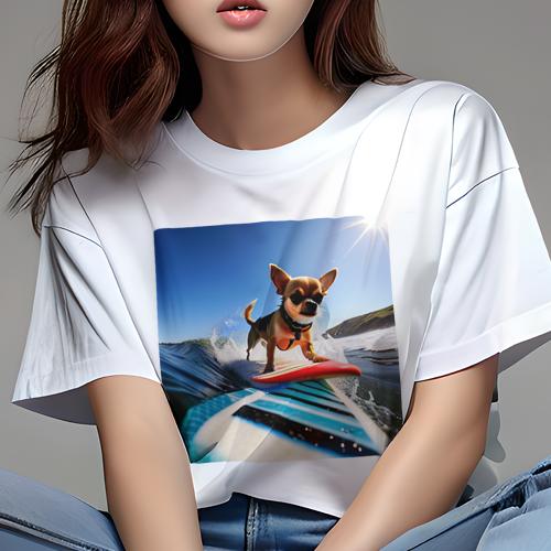 Tシャツ レディース 犬ファン 半袖 春夏 犬柄 プリント カジュアル かわいい 人間用 フィットネス ダンス サーフィン チワワ 波 ビーチ 青空 サーフボード Tシャツ レディース 犬ファン 半袖 春夏 犬柄 プリント カジュアル かわいい 人間用 フィットネス ダンス サーフィン チワワ 波 ビーチ 青空 サーフボード