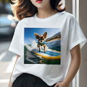 Tシャツ レディース 犬ファン 半袖 春夏 犬柄 プリント カジュアル かわいい 人間用 フィットネス ダンス サーフィン チワワ 海 波 犬のライフジャケット 青空