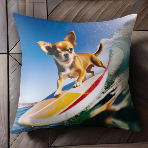 サーフィン チワワ 波 青空 海 クッションカバー 45×45cm アニマル柄 おしゃれ 可愛い クッション本体..