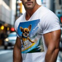 Tシャツ メンズ キッズ 犬ファン 半袖 春夏 犬柄 プリント カジュアル かわいい 人間用 フィットネス ダンス サーフィン チワワ 海 波 青空 犬用ライフジャケット