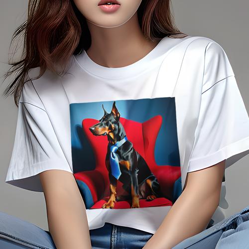 Tシャツ レディース 犬ファン 半袖 春夏 犬柄 プリント カジュアル かわいい 人間用 フィットネス ダンス 赤い椅子 ドーベルマン 青いネクタイ Tシャツ レディース 犬ファン 半袖 春夏 犬柄 プリント カジュアル かわいい 人間用 フィットネス ダンス 赤い椅子 ドーベルマン 青いネクタイ