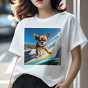 Tシャツ レディース 犬ファン 半袖 春夏 犬柄 プリント カジュアル かわいい 人間用 フィットネス ダンス サーフィン チワワ 海 波 青空 犬用ライフジャケット
