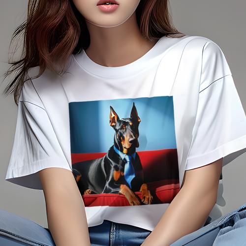 Tシャツ レディース 犬ファン 半袖 春夏 犬柄 プリント カジュアル かわいい 人間用 フィットネス ダンス ネクタイ ドーベルマン ソファ 青色 赤色 Tシャツ レディース 犬ファン 半袖 春夏 犬柄 プリント カジュアル かわいい 人間用 フィットネス ダンス ネクタイ ドーベルマン ソファ 青色 赤色