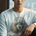 長袖Tシャツ 人間用 メンズ 秋春夏 プリント レジャー アウトドア カジュアル かわいい 犬ファン 眼鏡 プードル 青い首輪 ZWEISAMKEIT